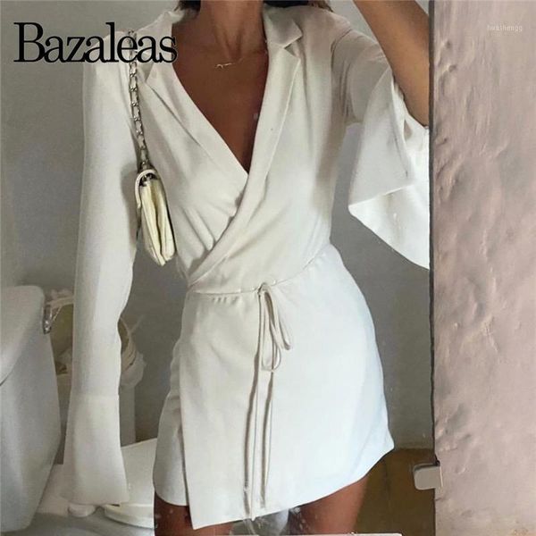 

bazaleas fashion side tie blazer mujer vintage wrap coat women autumn turn down collar jacket casual chic blazer women1, White;black