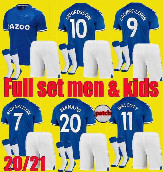 

kids everton 2020 2021 sigurdsson richarlison home soccer jersey kits 20 21 calvert-lewin walcott football shirts boys full set uniforms, Black