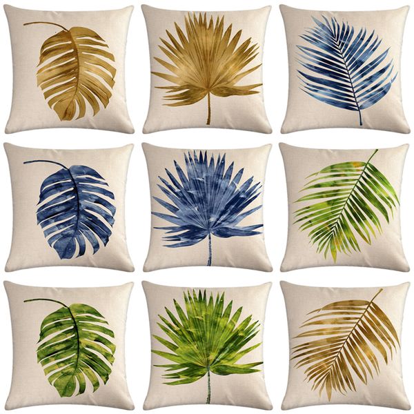 

tropical plant leaves decorative cotton linen cushion cover pillowcase 45*45 throw pillow home decor pillowcover 40607
