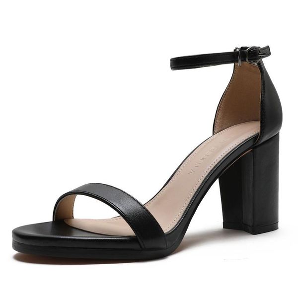 

summer new 8cm high heels women's shoes open toe word buckle women genuine leather sandals ankle strap rome shoes n0081, Black