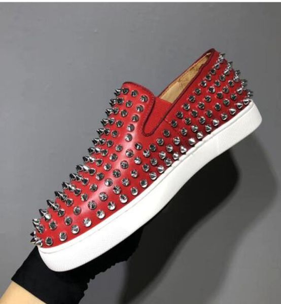 

mens loafers red bottom dress shoes slip on sneakers red patent leather with rivets round toes men spikes fashion casual sneakers wedding, Black
