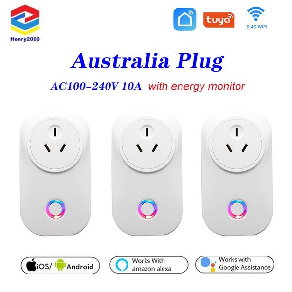 Original 10a sem fio Wi-Fi Smart Socket Power Austr Power com medidor de energia Controle remoto Alexa telefones app controle remoto por ios android