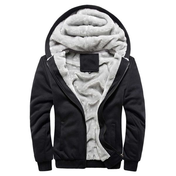 

autumn and winter 2020 thickened plush sweater hoodie korean casual solid color jacket cardigan large men's fashion, Black