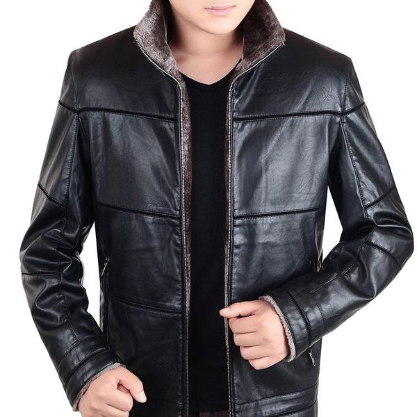 

plus size 8xl male leather jacket men coat warm winter brand clothing jaqueta de couro masculino, Black