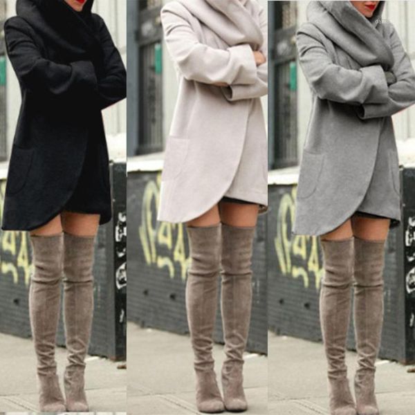 

women's woolen hoodies hooded thin coat jacket cardigan jumper sweater outwear female winter autumn warm outwear long coat1, Black;brown