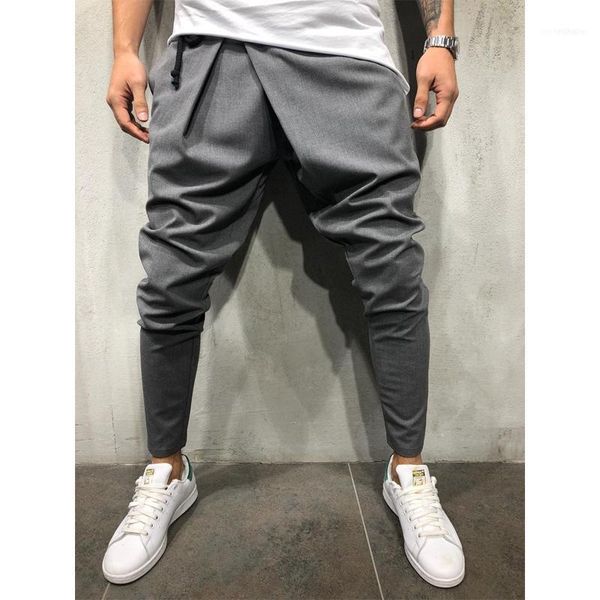 

men hip hop streetwear asymmetrical ankle irregular pants male fastening drawstring trousers casual slim fit street fashion pant11, Black