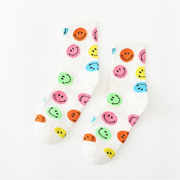 

lfzhe trendy brand pin dongdaemun colorful smiley fashion korean pai wa face socks women's mid-calf ins super q sweet cute cotton sport, Black