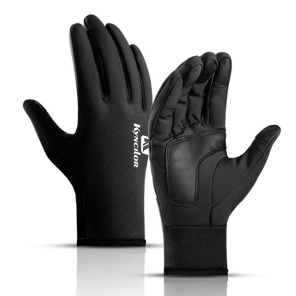 

winter waterproof thermal fleece men women cycling full finger warm touch screen outdoor sports ski riding bike gloves, Blue;gray