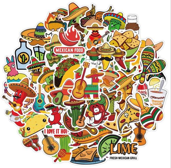 

low price promotion 50 non-repetitive mexican food stickers for lapskateboard luggage moto bicycle car stickers kids diy cartoon sticker