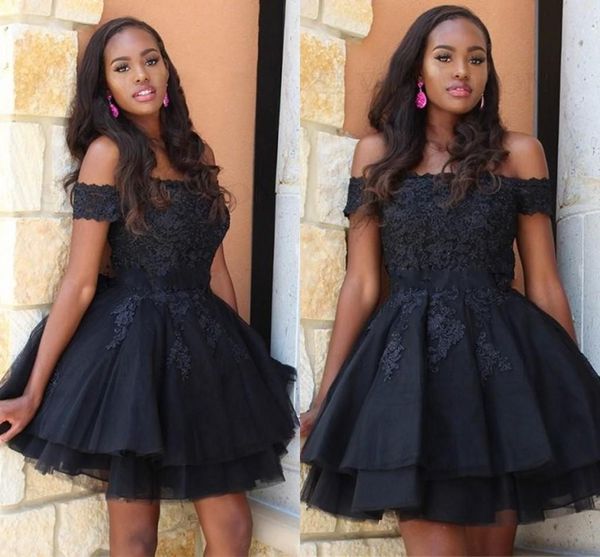 

little black lace plus size party dresses short prom dress 2021 off the shoulder lace applique draped mini cocktail dress girls tutu