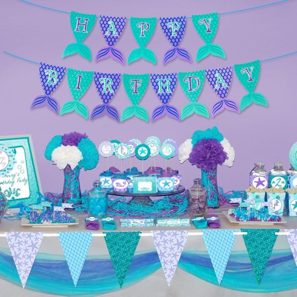

fengrise litter mermaid garland happy birthday banner balloon flags animal garland baby decoration for birthday one baner fanion bbyspw