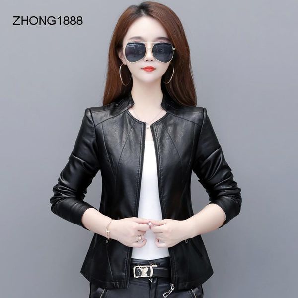 

women's suits & blazers coat short stand leather collar 2021 spring and autumn korean style ladies jacket large, White;black