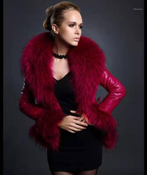 

fur trim pu jacket luxury womens coat winter womens designer jacket fashion faux leather solid color, Black