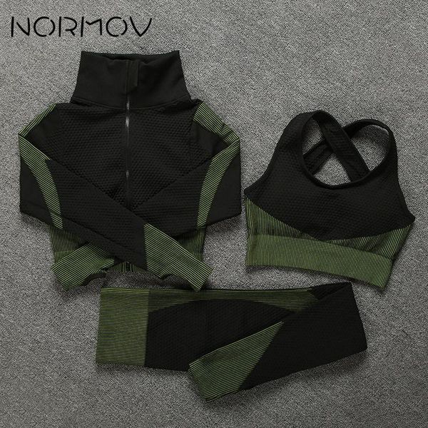 

normov women seamless yoga set sportswear fitness sport gym running yoga suit 2/3 pcs sports bra leggings suit activewear c0122, Black;white