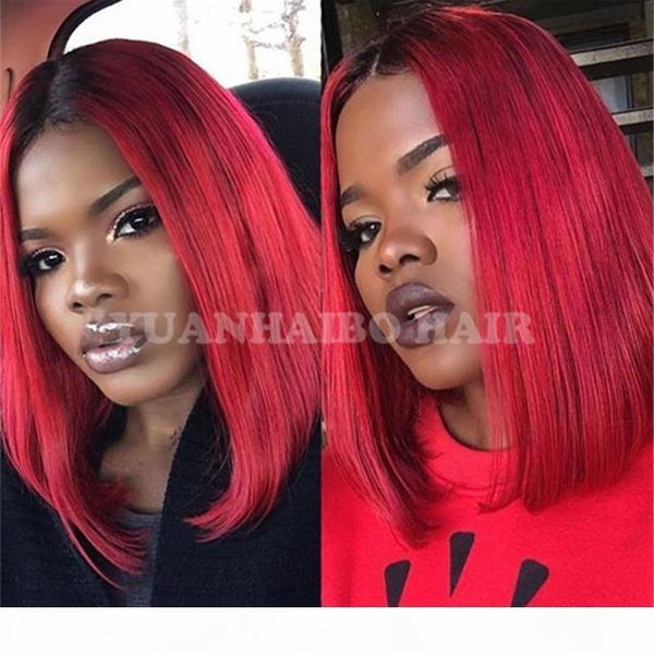 

new arrival 1btred bob cut wigs layer straight peruvian remy hair lace front human hair wig ing, Black;brown