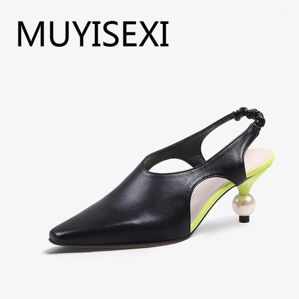 

dress shoes pumps slingbacks women 7cm pearl high heels genuine leather pointed toe shallow slip on office ladies mixed color hl246 muyisexi, Black