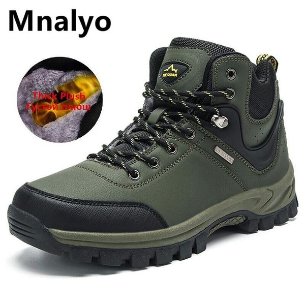 

winter men hiking boots waterproof non-slip leather men's boots warm plush men snow outdoor sneakers size 47, Black