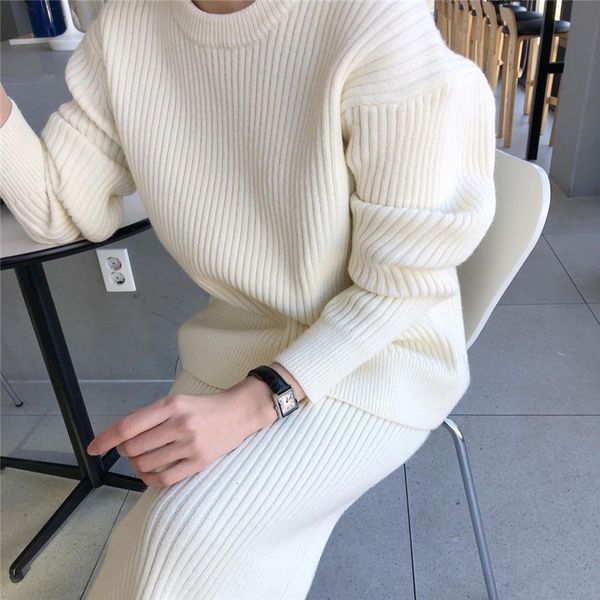 

2021 new female oversized two-piece blouses define solid the standard neck pit released pullover waist length ankle skirt k0yd, Gray