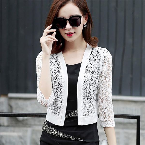 

summer floral blouse women lace cardigan short beach cover up ladies shirts loose blusas, White