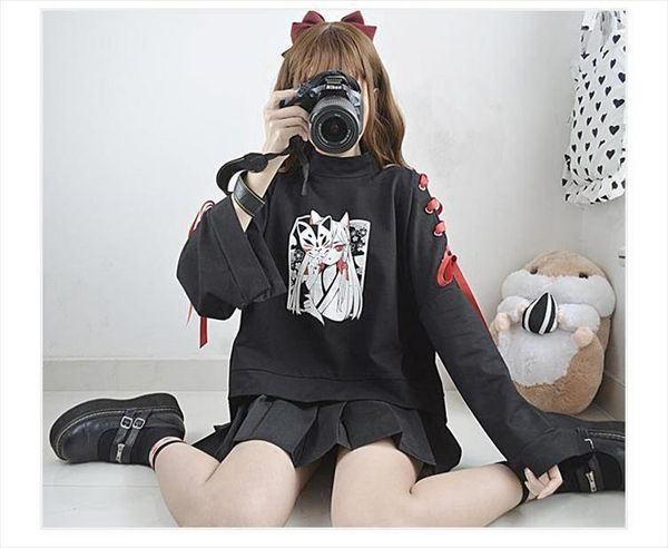 

new japan version kawaii pullover autumn female ulzzang fashion girls casual loose casual long sleeve hoodies sweatshirts, Black