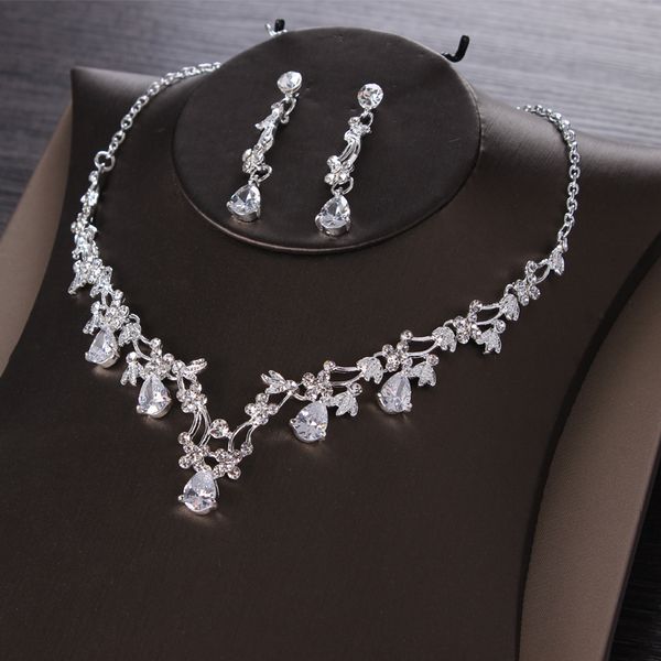 

tmnew роскошная атмосфера корона свадебный головной убор 2020 свадебное платье аксессуары ожерелье серьги три кусок набор м, Silver