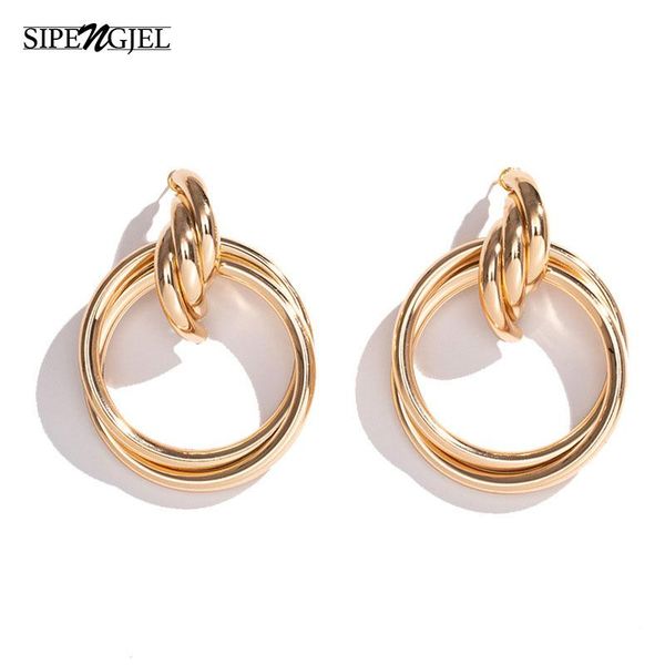 

new fashion big geometric round earrings gold round vintage stud earrings for women wedding punk jewelry 2021 trend, Golden;silver
