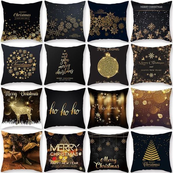 

1pcs golden christmas tree deer santa claus pattern 45*45cm polyester cushion cover decorative sofa home decor pillowcover 40992