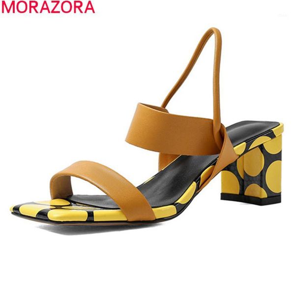 

morazora 2020 new arrival classic women sandals thick high heels square toe ladies shoes summer mixed colors party shoes1, Black