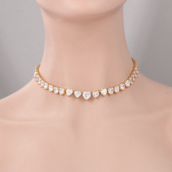 

women charming necklace gold plated bling cz heart tennis chain necklaces for girls women for party wedding nice gift, Silver