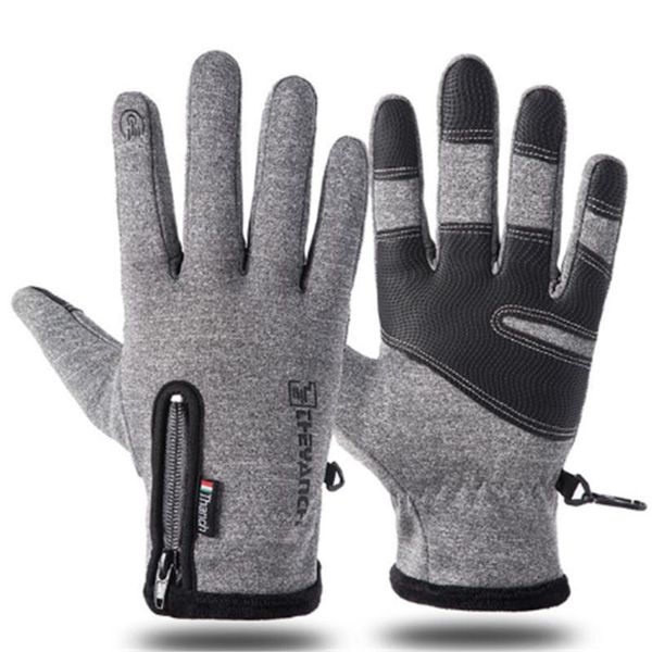 

winter touch screen gloves zipper windproof waterproof plush lined mitten, Blue;gray