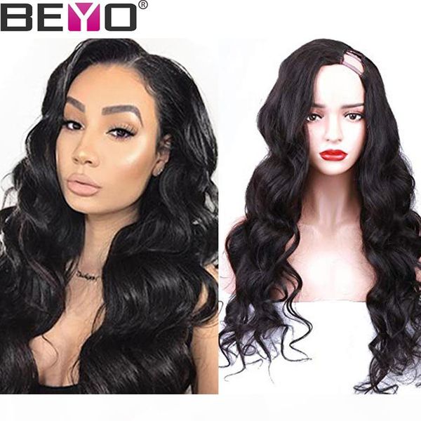 

u часть парик glueless человеческих волос парики для женщин бразильский body wave парик 10-24 дюймов 150 180 плотность natural color remy be, Black;brown