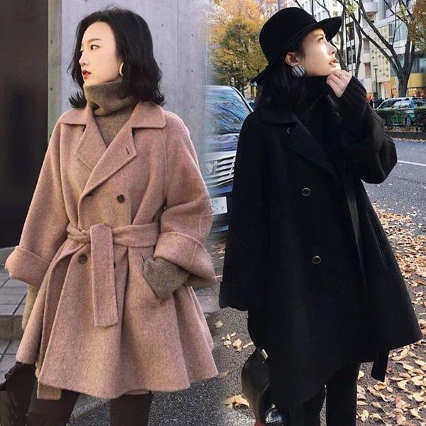 

sweet casual coats for women solid pockets wool coat double breasted warm coats and winter jackets womens1, Black