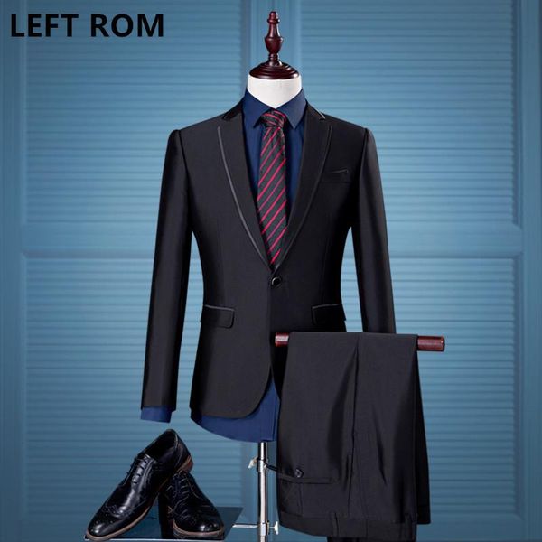 

left rom 2021 men's korean style suit, groom's wedding dress quality two piece suit slim business casual suit jacket + pants, White;black