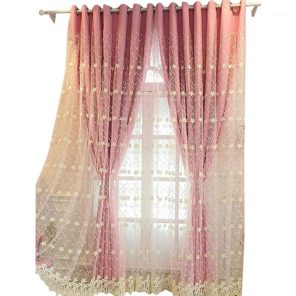 

embroidered tulle mix and blackout curtains, milk gauze double insulated curtains, for living room girls bedroom, (1 panel1