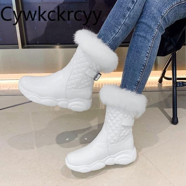 

boots winter the hair fashion round head thick bottom snow student leisure keep warm high heel women size 34-46, Black