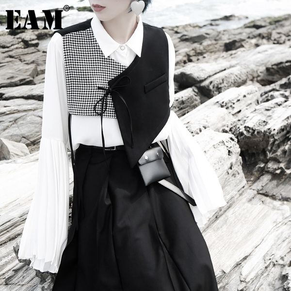 

[eam] women black plaid split asymmetrical loose fit vest new v-collar sleeveless fashion tide spring autumn 1h073 201027, Black;white