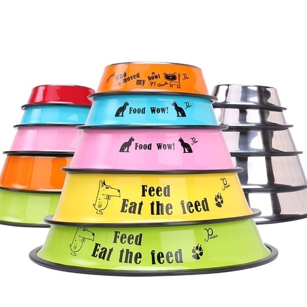 

candy color cartoon stainless steel bowls cat food water feed bowl pet dog accessories drop ship 360021