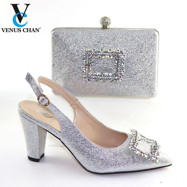 

selling woman nigerian pointed toe shoes and purse set sweet style square heels sandals shoes and bag for fashion party, Black