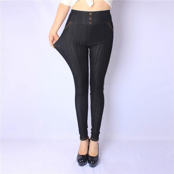 

новое прибытие весной и осенью стиль высококачественные большие упругие denim мягкие 5xl плюс размер 100kg лосины женские брюки, Black