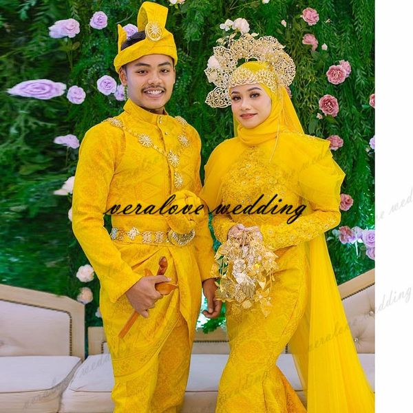 Robes de mari￩e 2021 Abito da sposa a sirena Maniche lunghe Appliques in pizzo Malese Musulmano Abiti da sposa Weding Party vestido de noiva