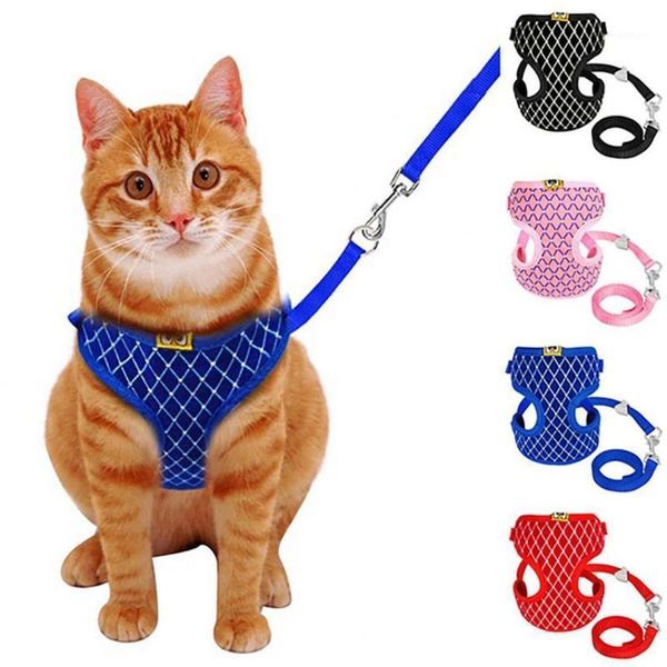 

adjustable comfort dog collar with running traction rope dog harness vest breathable pet vest durabe azure s1