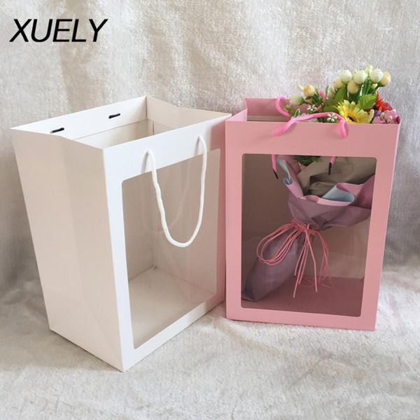 

xuely окна сумка толщиной крафт-бумага сумка с ручками рождественский цветок bundle упаковка подарка цветы бумажные подарочные коробки