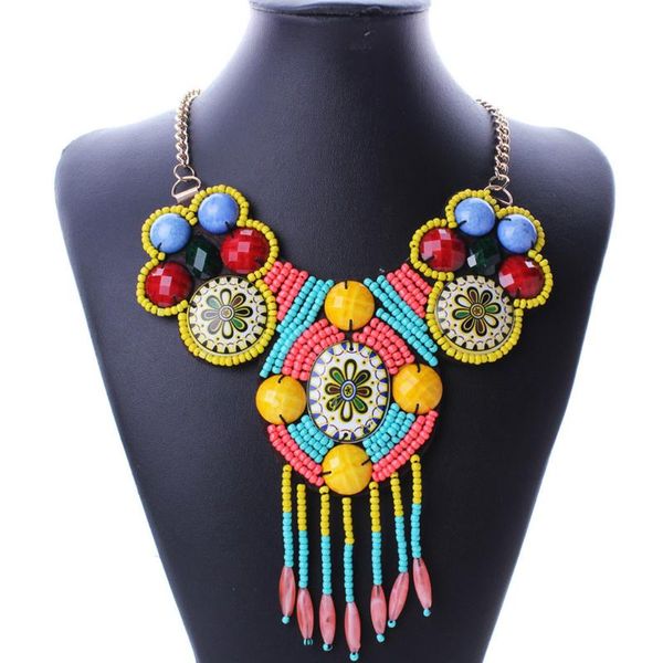 

chokers bohemian african beads tassel necklaces vintage accessories geometric big large ethnic necklace women jewelry collier collar, Golden;silver