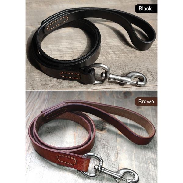 

4ft genuine leather dog walking training leash heavy duty water resistant full grain leather lead brown for medium l sqclif