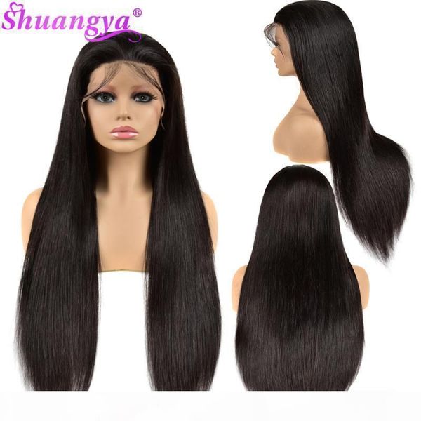 

100% human hair lace frontal wigs for girls malaysian straight pre-plucked lace frontal wig 150% 180% density with baby hair, Black;brown