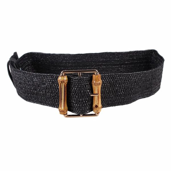 

retro knitted wax rope waist rope women bamboo buckle belt ladies knitted women's braided belt, Black;brown