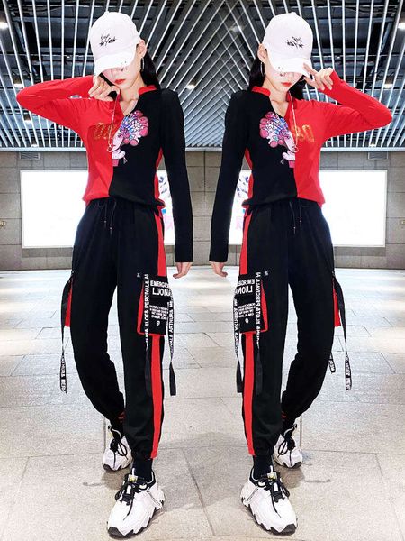

dance sports suit women brand fashion fall / winter 2020 new shuffle ghost long sleeve casual two piece dress, Gray