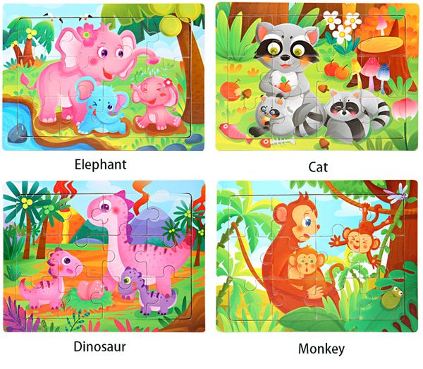 Mini tamanho 15 * 10cm crianças brinquedo madeira madeira quebra-cabeça 3D quebra-cabeça para crianças bebê cartoon animal / tráfego puzzles brinquedo educativo