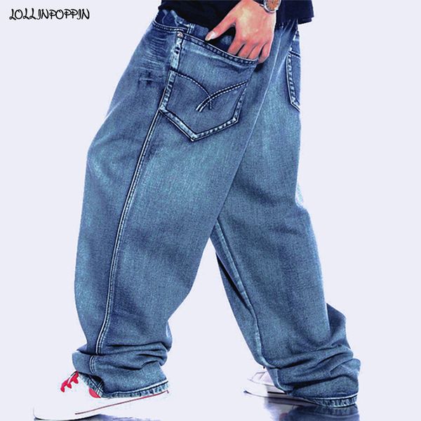 

men retro baggy jeans skateboarder vintage garment washed denim pants male hip hop letters printed wide leg 201117, Blue
