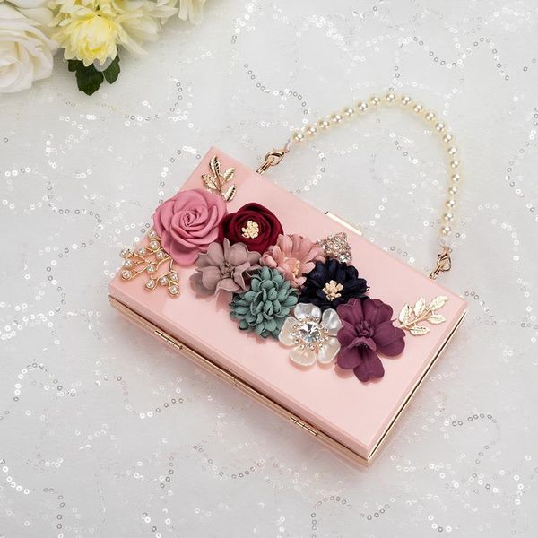 

auau-luxury dinner party bag three-dimensional pearl flower tote/small square bag/clutch